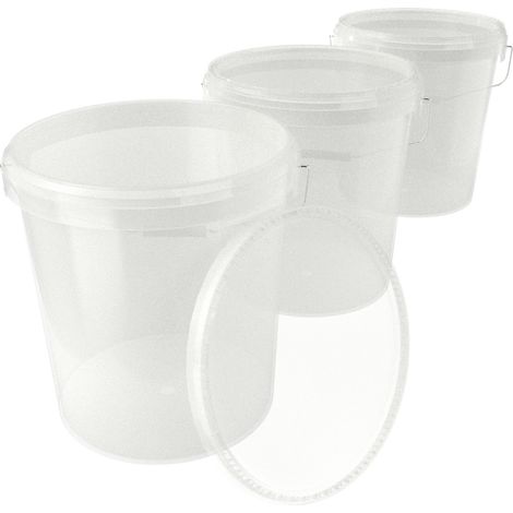 3 seaux avec couvercle Seau à vide en plastique poignée 15,9l alimentaire transparent transparent
