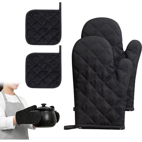Gants de cuisine et maniques, 1 paire de gants de four résistants à la chaleur et 2 maniques antidérapantes, gant de four antidérapant en coton, maniques Gant de cuisine pour la cuisson, la pâtisserie (1/5)