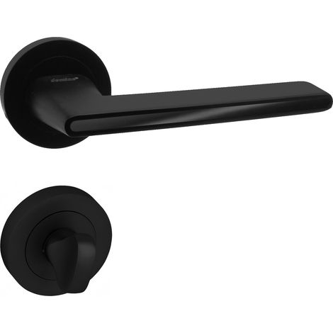 DOMINO Poignée de porte ONYKS R Noir WC Poignée avec rosace WC Noir