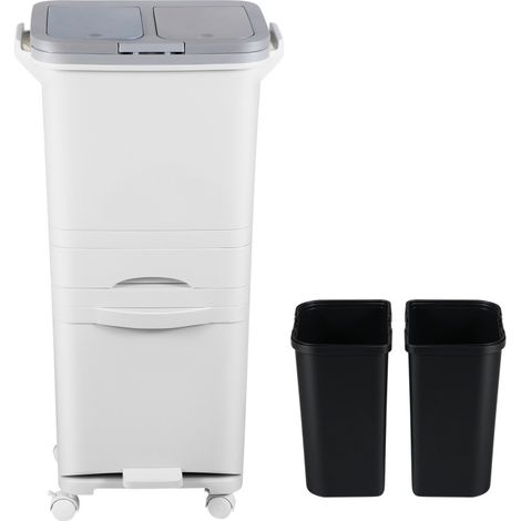 SWANEW Cestino da cucina, 42L Sistema di separazione dei rifiuti, 3 scomparti Cestino da cucina bianco (1/5)