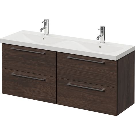 Napoli 390 Brown Oak 1200mm Wall Mounted 4 Drawer Vanity Unit with Double Glide Basins - 1200mm - Chrome 320mm Handle