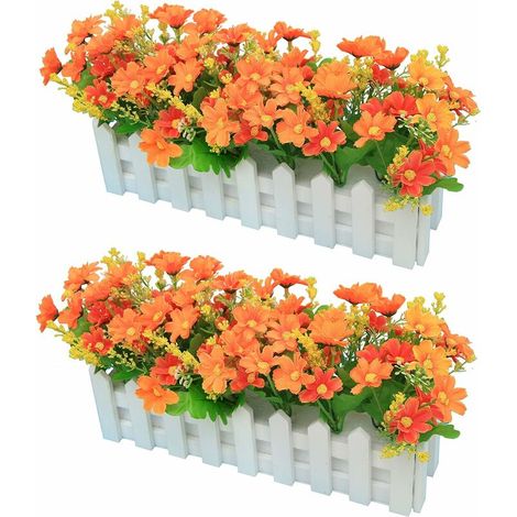 2pcs Artificial Gerbera with Wooden Fence Loggerhead Daisy Daisy Silk Flowers Decoration Artificial Flowers Potted Plants Fake Chrysanthemum Artificial Flowers Artificial Bonsai Plants - Yello (1/5)