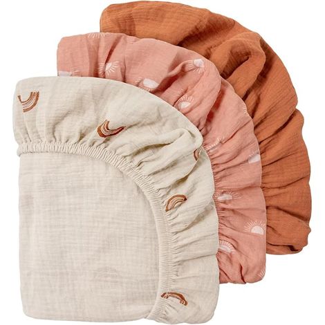 draps-housses, protège-matelas, pour parc, mousseline de coton, doux, pour poussette, motif arc-en-ciel (1/4)