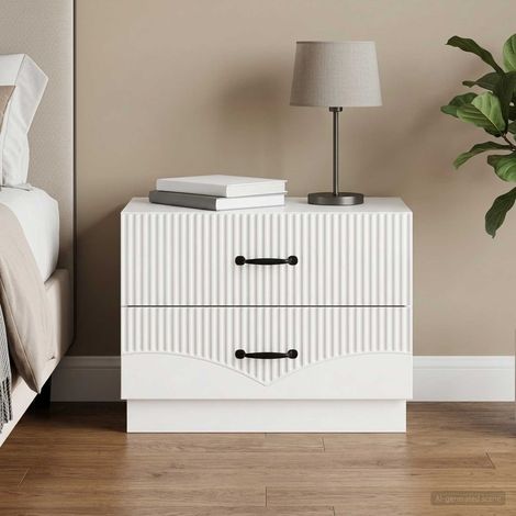 Table de chevet 2 tiroirs en bois d’ingénierie blanc brillant 62 x 34,5 x 44,5 cm, 15.68kg - PANGIVO (1/5)