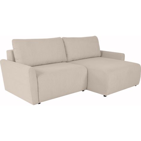 LANA - Canapé d'angle convertible et réversible avec coffre en tissu beige (1/5)