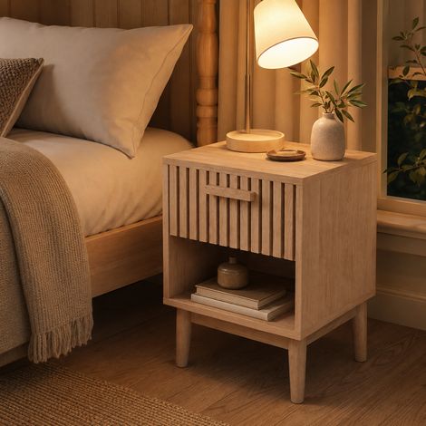 Lot de 2 Tables de Chevet avec Tiroir et Compartiments Ouverts, Table de Nuit Pieds de table en bois, 40x35x55 cm (1/5)