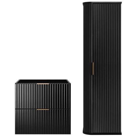 Rodan Badmöbel Set Schwarz Matt, Waschbeckenunterschrank 46 x 60 x 57 cm und Hochschrank 35 x 139 x 31 cm, feuchtraumgeeignet