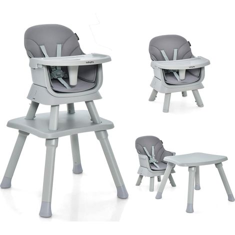 GOPLUS 6 en 1 Chaise Haute Bébé Convertible, Table de blocs, Plateau Amovible,Harnais à 5 Points,pour bébé 6-36Mois,57x58x98cm,Gris