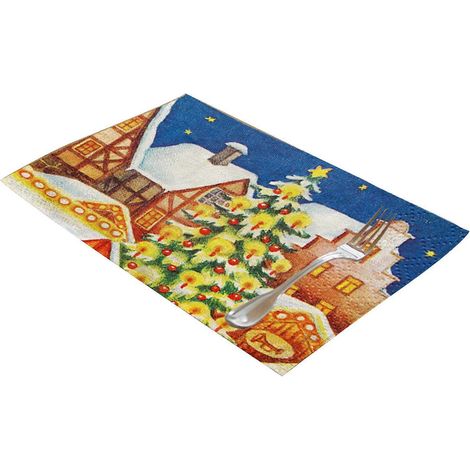 Set de table de Noël bonhomme de neige en coton et lin imperméable, dessous de plat/sous-verre/tasse à café, tapis isolant thermique 10 (1/5)