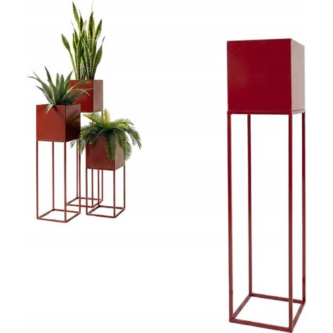 Cache-pot en métal rouge Lorient L 19x19x87cm (1/5)