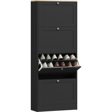 Meuble à chaussures 24 paires, armoire à chaussures avec 4 tiroirs rabattables, étagères réglables, 60x23,5x151cm, noir (1/5)
