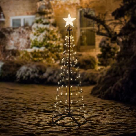 ECD Germany LED Weihnachtsbaum Außen 150 cm 154 LED Warmweiß, Timer, 9 Modi, Dimmbar, inkl. Fernbedienung, Stern, Beleuchteter Tannenbaum Weihnachtsdeko Metall Lichterpyramide Lichterbaum Lichterkette (1/5)