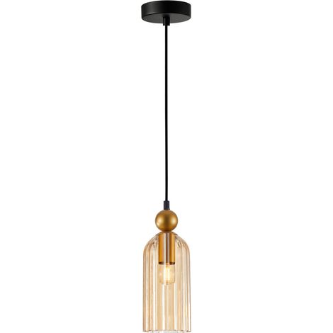 Suspension Italux Narisa noir doré verre ambre E27 (1/3)