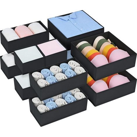 Lot de 12 Boites de Rangement de Non-tissé, Organiseurs de tiroir Pliable et Respirant, Rangement Tiroir Ideal pour Soutiens-Gorge, Sous-Vêtements, Noir