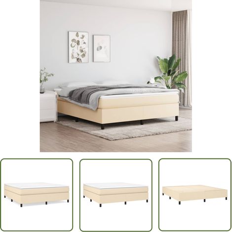 The Living Store Bettgestell ohne Matratze Creme 180x200 cm Stoff - Bettesrahmen - Doppelbett - Cremefarbenes Bett - Lattenrost - Holzbettrahmen (1/5)
