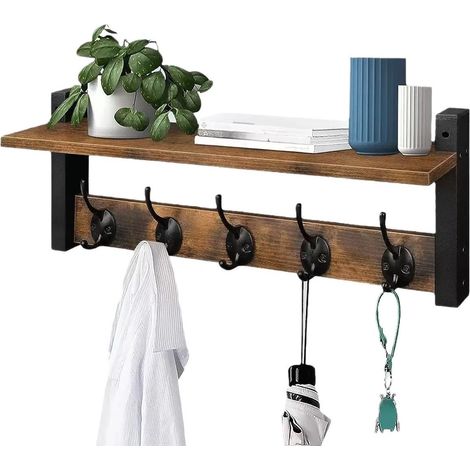 Patères Portemanteaux pour Entrée Étagère Suspendue 41.5x11.5x19.2cm (1/5)