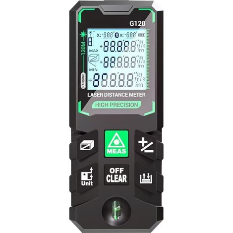 Strumento di misurazione laser, dispositivo di misurazione laser da 393 piedi con commutazione unità (m/in/ft), ampio display LCD retroilluminato, misurazione di distanza, area e volume, modalità pita