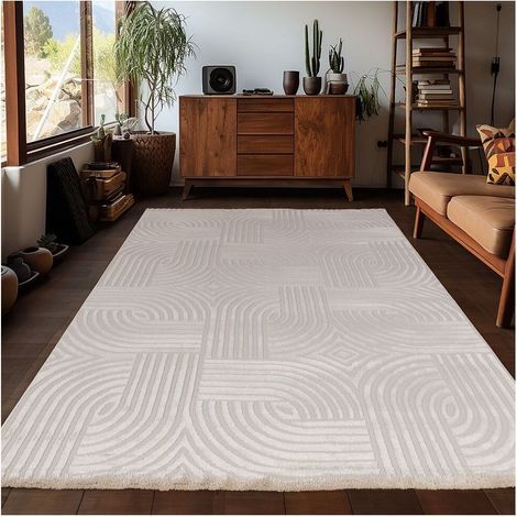 Tapis géométrique effet 3D moderne Olan Beige 140x200 (1/5)