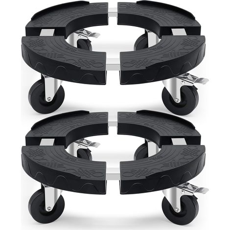 Plateau Ronde avec roulettes Adjustable de 38CM à 48CM, Support pour Plantes avec Tubes en Acier Inoxydable, Capacité de 220KG, Porte Plante à roulettes pour Ombrelles et Arbres, 2 Pièces (1/5)