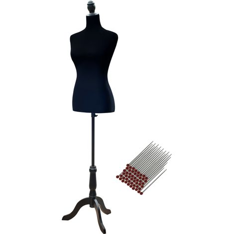 Maniquí de costura maniquí mujer ajustable a 130-168 cm con trípode de madera 50 alfileres de colores para fotografía de moda negro (1/5)