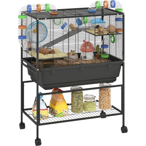 3 Tier Large Hamster Cage on Wheels with 17 cm Deep Tray, Storage Shelf for Syrian, Gerbil, Rats (1/5)