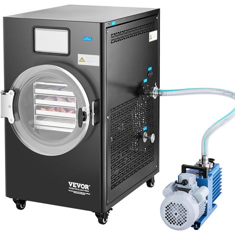 VEVOR Lyophilisateur sous Vide 4-6 kg/Lot, Machine de Lyophilisation Alimentaire a 4 Couches, Pompe a Vide, Minuterie et Controle de la Temperature Reglable, pour Fruits, Legumes, Viande, Noir