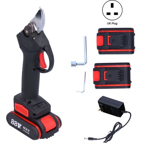Sécateur électrique sans fil professionnel coupe-branches avec coffret de rangement, tailleuse à batterie pour jardinage, chargeur adaptateur AC 100-240V prise UK, outil de coupe ergonomique. (1/5)