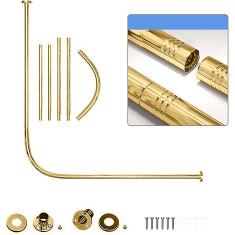 Barre de rideau de douche incurvée en acier inoxydable, tringle télescopique pour salle de bain, 108-138 cm (Doré) (1/4)