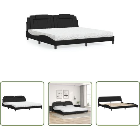 The Living Store Lit avec matelas noir 200x200 cm similicuir - Lit Double - Lit Confortable - Matelas Mousse - Design Moderne - Cadre Lit Simili Cuir (1/5)