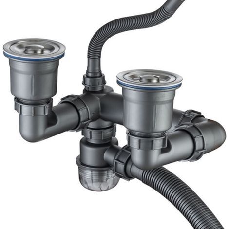 Complete sink waste kit, double groove, space-saving, odor-proof and retractable, suitable for 40/50 mm pipes (1/4)