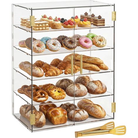 5 Tier Bakery Display Cabinet with Elastic Automatic Door Acrylic Pastry Display Stand for Bread Dessert Biscuit (1/5)