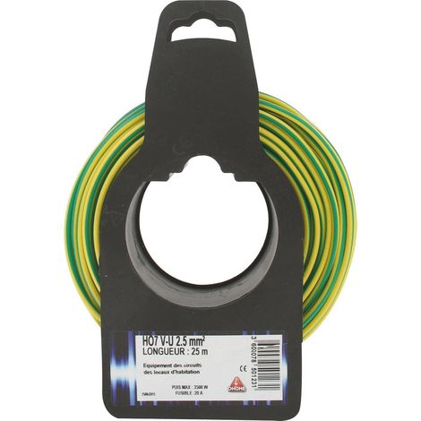Cable eléctrico H07 V-U 2,5 mm² 25 Verde / Amarillo