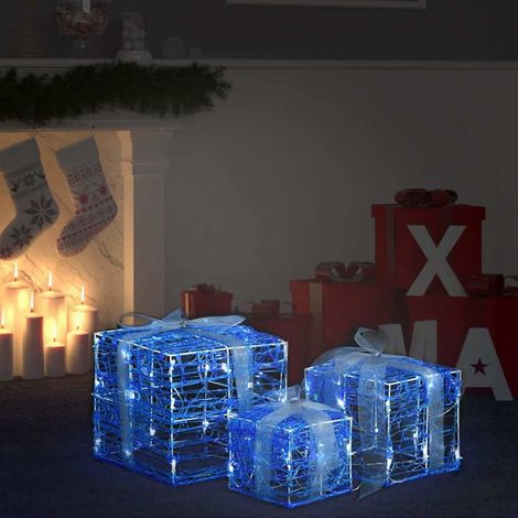 vidaXL Caja decorativa de regalo Navidad acrílico 3 pzas blanco frío (1/5)