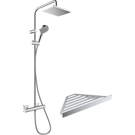 HANSGROHE Columna de ducha termostática Vernis Shape 230 cromada + tableta AddStoris