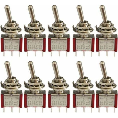 10 Pcs Mini Interrupteur à Bascule, AC 125V 6A / 250V 2A 3 Broches SPDT ON-OFF-ON 3 Broches 3 Positions SPDT Interrupteur à Bascule Autobloquant pour Pièces Auto Rouge,de