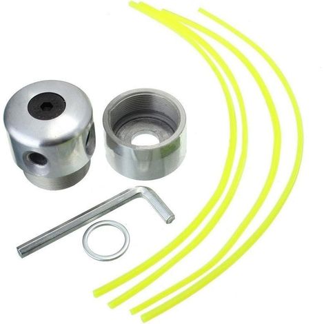 Tête de coupe-herbe en alliage d'aluminium, ensemble de bobines avec 4 fils, rondelle de montage et clé, pour accessoires de tondeuse à gazon (1/4)