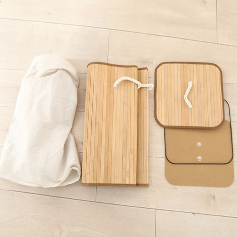 Seau de rangement pliable en bambou, panier à linge, bac à vêtements sales, rangement avec couvercle, deux couleurs, rangement pour jouets, bac à vêtements sales carré de 1,7 m, couleur d'origine (1/4)
