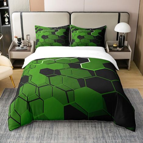 Coton Nid d'abeille Housse De Couette 240x260cm Enfants Coton Hexagonal Housse De Couette Flamme Verte Literie Set Femmes Hommes Art Abstrait Géométrique Légère - 240 x 260 cm + 2 taies d'oreiller 65 (1/5)