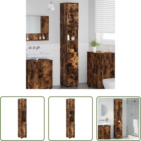 vidaXL Meuble salle de bain -  Cabinet de salle de bain avec porte Chêne fumé 30 x 35 x 192 cm (1/5)