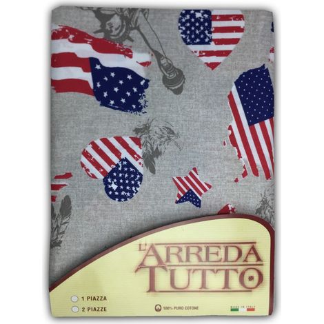 TELO ARREDO COPRITUTTO GRAN FOULARD COPRILETTO COPRIDIVANO TESSUTO BANDIERA AMERICANA NEW YORK 1 PIAZZA
