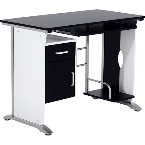Beyamis Computertisch mit ausziehbarer Tastaturablage, Schubladen und Ablagefach für Host-Box, Homeoffice-Schreibtisch, Arbeitsplatz im Arbeitszimmer, 100 x 52 x 75 cm, Schwarz