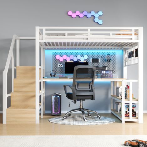 cama cama doble infantil con escritorio y almacenaje OKMYHOME (1/4)