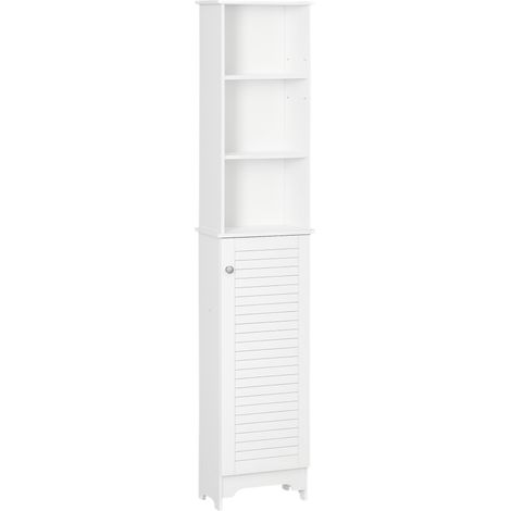 Badezimmerschrank mit 3 Fächern, Lamellentür, 3 Einlegeböden, MDF-Spanplatte, Weiß