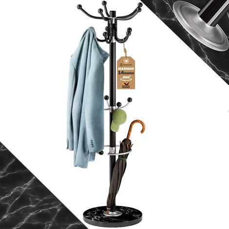 CASARIA® Perchero de Pie Base Mármol 14 Ganchos Giratorio 360° Colgador Metálico Ropa Sombrero Abrigos 175x37cm Blanco o Negro Black (en)