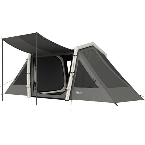 Tente de camping gonflable 4 personnes Blackout, 5,8m de long, 2 chambres + séjour, 580x270x202cm, gris foncé