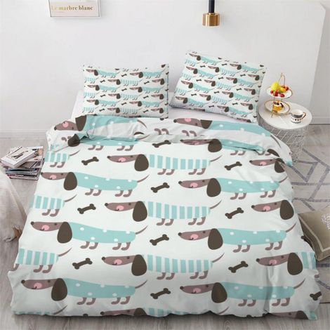 Bettwäsche-Set 200x200 cm Dackel 3-teilig Mikrofaser mit Reißverschluss