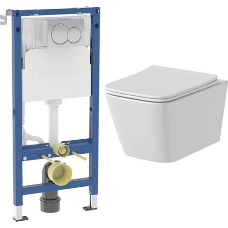 Rimless Wall Hung Square Toilet Geberit Concealed Cistern Plate Chrome (1/5)