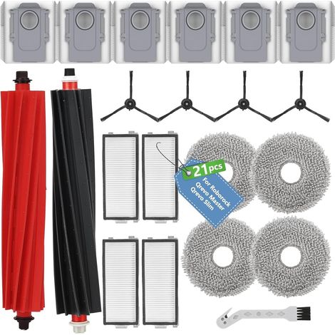 21 Stück Zubehör für Roborock Qrevo Master/Qrevo Slim \u2013 6 Staubbeutel, 2 Gummi Hauptbürsten, 4 HEPA Filter, 4 Wischtücher, 4 Seitenbürsten, 1 Reinigungsbürste \u2013 Ersatzteile kompatibel mit Sa (1/5)