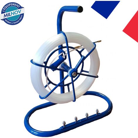 Tire-fil nylon 4 mm Ø 4 mm – Longueur 20 m sur dévidoir acier traité – Embouts filetés M5 laiton – Pour chantiers humides – Milnov