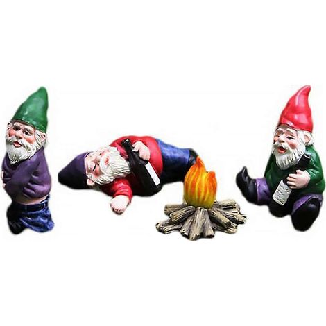 Lot de 4 décorations de bureau en résine en forme de nain, ornements artisanaux pour jardin et dessins animés-7.3x5x5cm-Blue Green Red (1/2)
